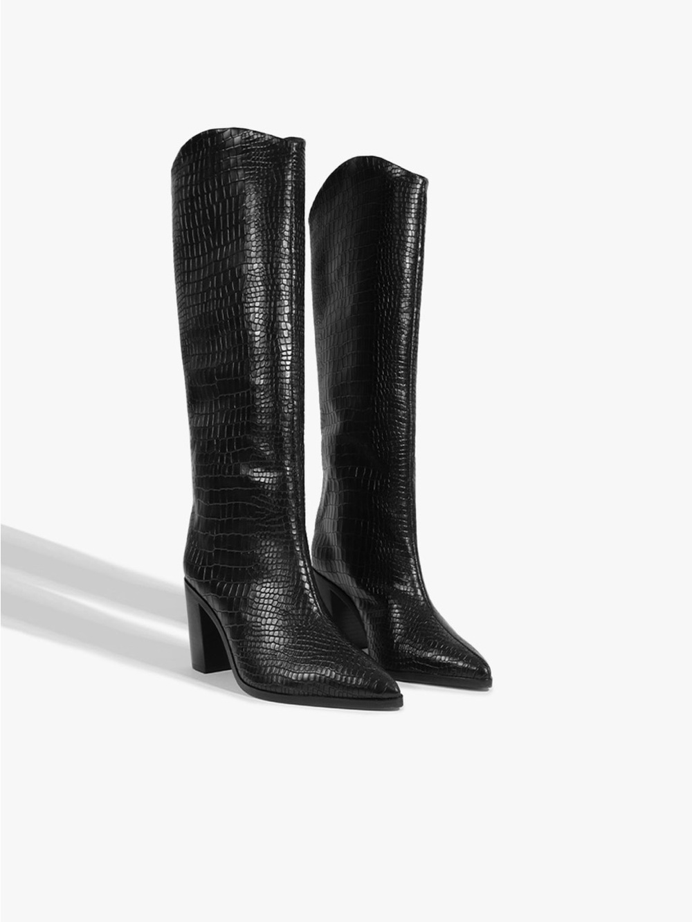 Schutz Analeah 85MM Croc-Embossed Leather Boots | Size 6.5